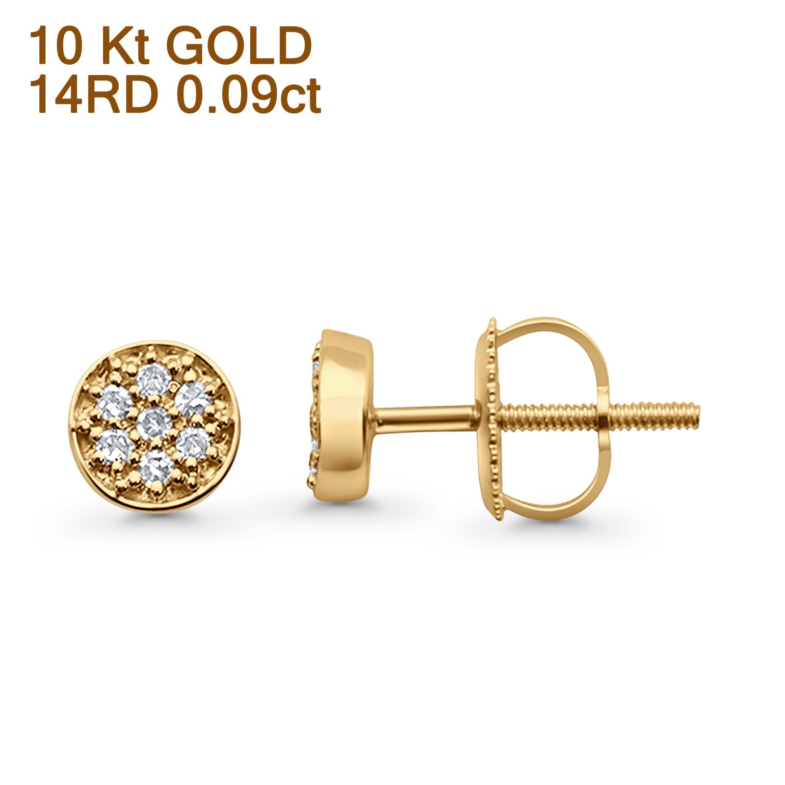 Solid 10K Gold 5.3mm Round Shaped Cluster Diamond Stud Earring
