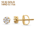 Solid 10K Gold 3.9mm Flower Round Diamond Stud Earring