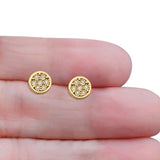 Massiver 9,8-mm-Diamant-Ohrstecker mit rundem Blumendesign und Pavé-Fassung aus massivem 10-karätigem Gold