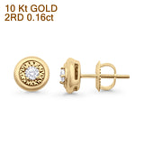 Solid 10K Gold 7.3mm Fashion Hip Hop Round Diamond Stud Earring