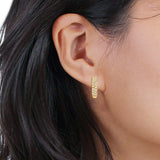 Solid 10K Gold 11.6mm "J" Shaped Round Diamond Hoop Earrings