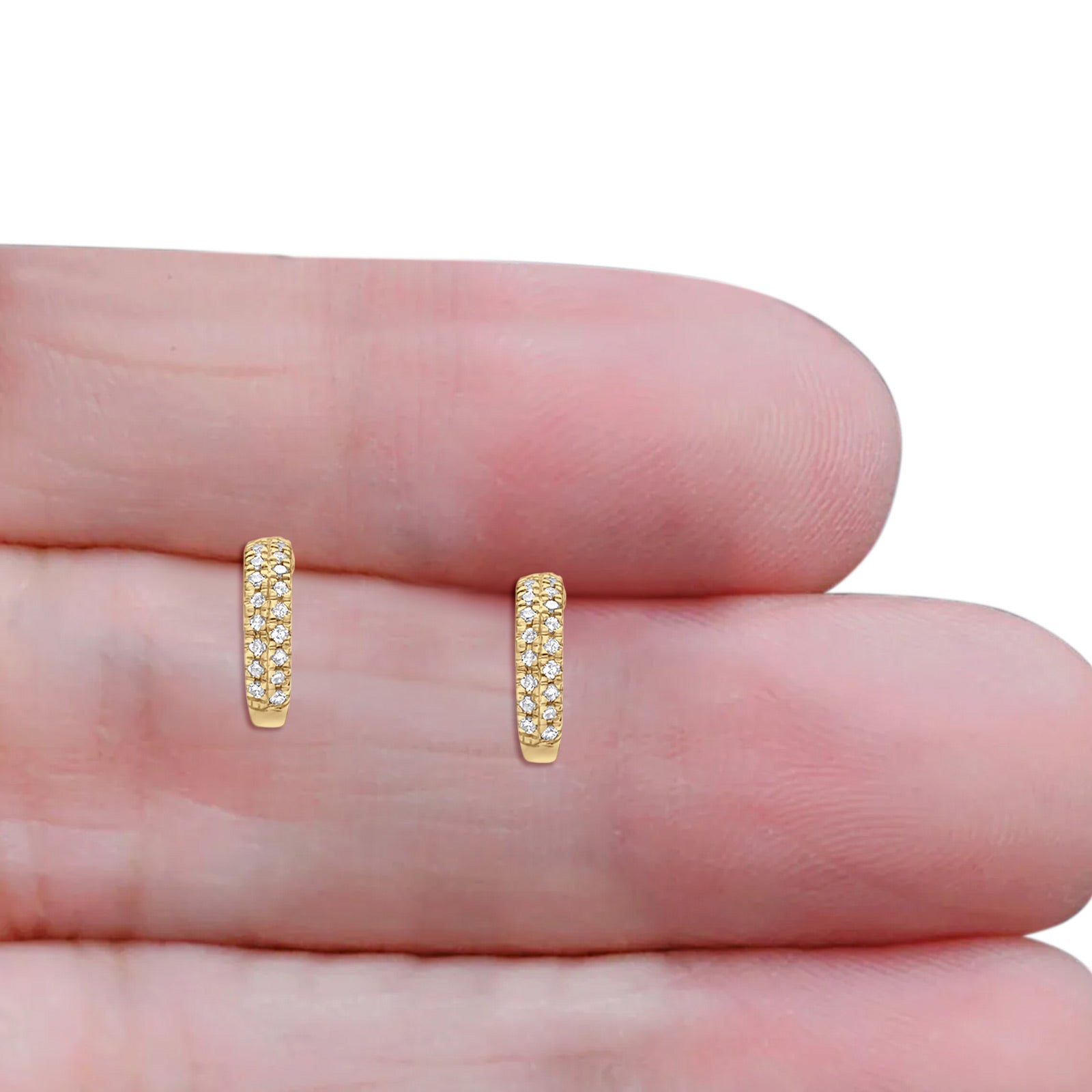 Solid 10K Gold 11.6mm "J" Shaped Round Diamond Hoop Earrings