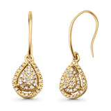 Tropfenförmige, baumelnde Ohrringe aus massivem 10-karätigem Gold mit 19 mm großen, runden Diamanten