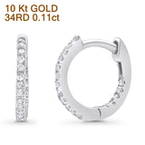Solid 10K Gold 11.6mm Round Diamond Huggie Hoop Earring With Pave Setting