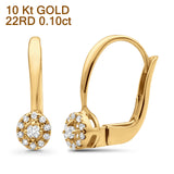 Solid 10K Gold 12.7mm Halo Wedding Hoop Round Diamond Leverback Earrings