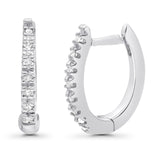 Solid 10K Gold 12.7mm Natural White Round Hinged Diamond Huggie Hoop Earrings