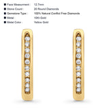 Solid 10K Gold 12.7mm Channel Set Round Hinged Diamond Huggie Hoop Earrings
