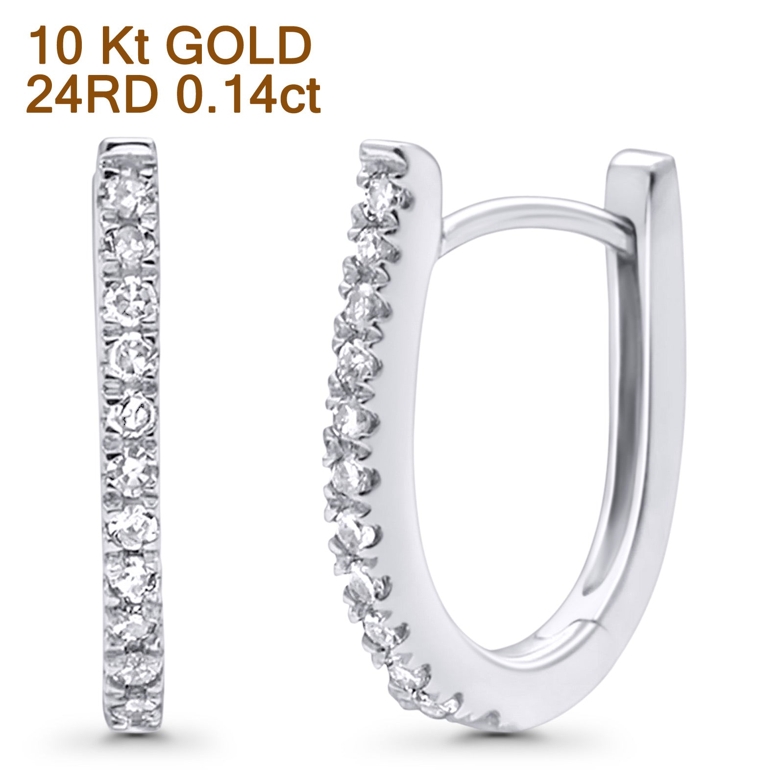 Solid 10K Gold 12.7mm Round Pave Setting Diamond Hoop Earrings