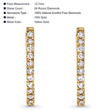 Solid 10K Gold 12.7mm Round Pave Setting Diamond Hoop Earrings