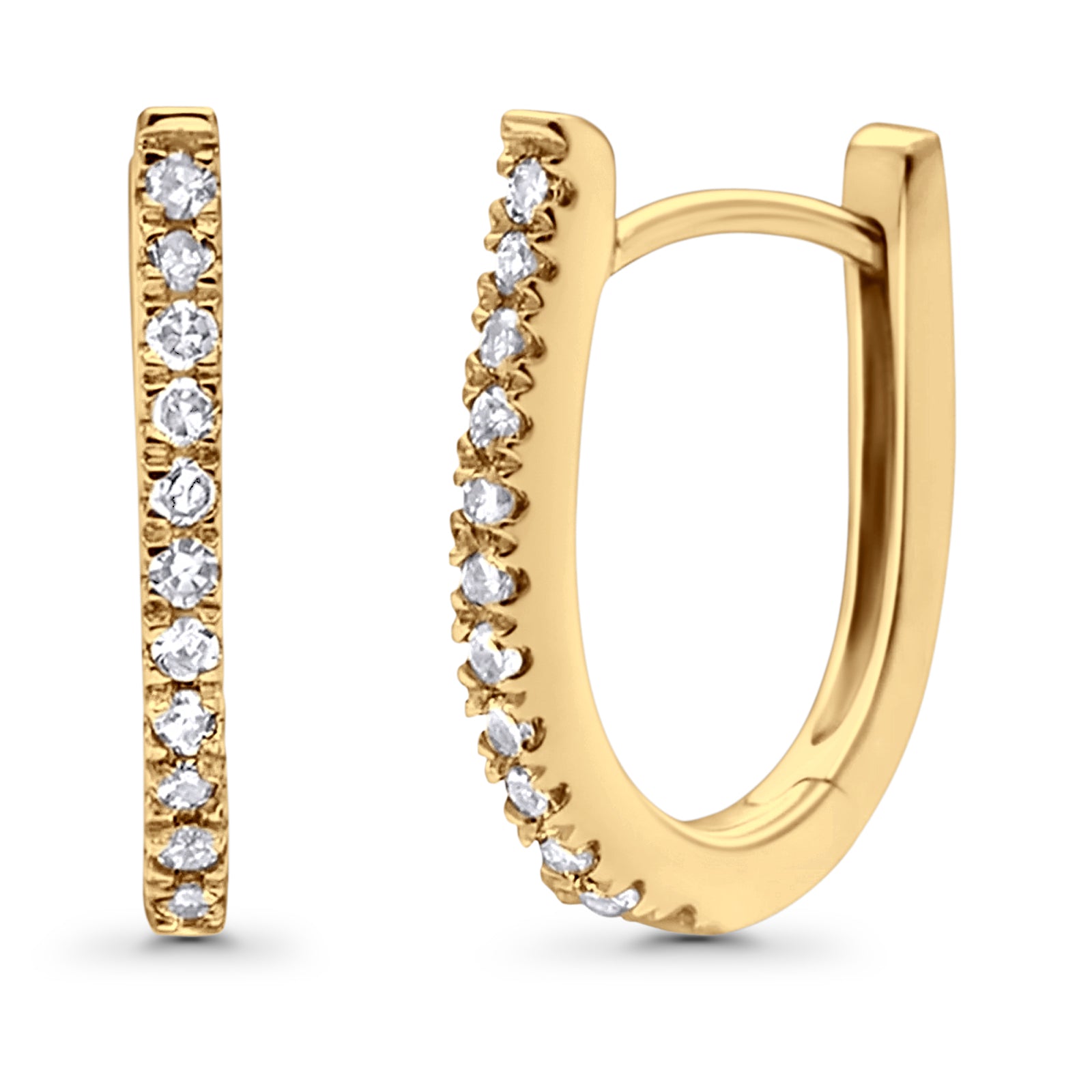 Solid 10K Gold 12.7mm Round Pave Setting Diamond Hoop Earrings