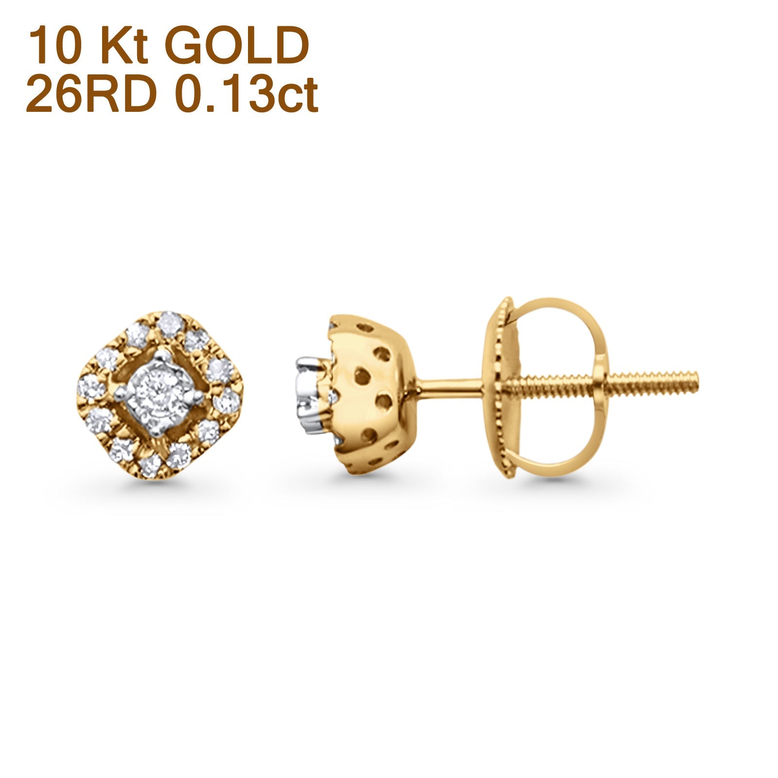 Solid 10K Gold 5.5mm Halo Fashion Round Hip Hop Diamond Stud Earring