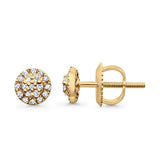 Solid 10K Gold 5.4mm Round Pave Setting Fashion Diamond Stud Earring