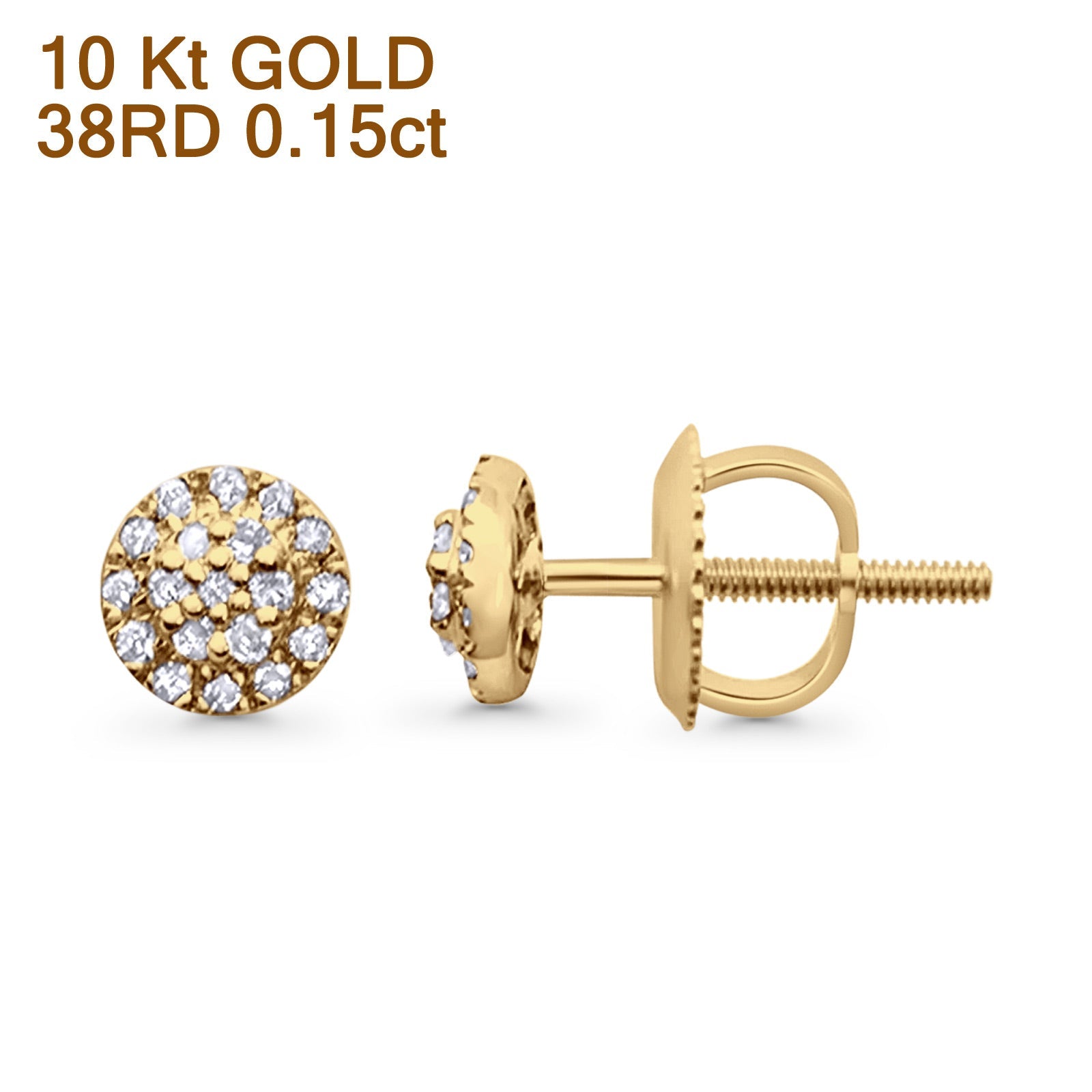 Solid 10K Gold 5.4mm Round Pave Setting Fashion Diamond Stud Earring