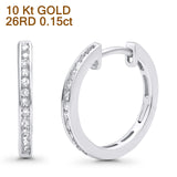 Solid 10K Gold 12.7mm Channel Set Hinged Natural Diamond Huggie Hoop Earrings
