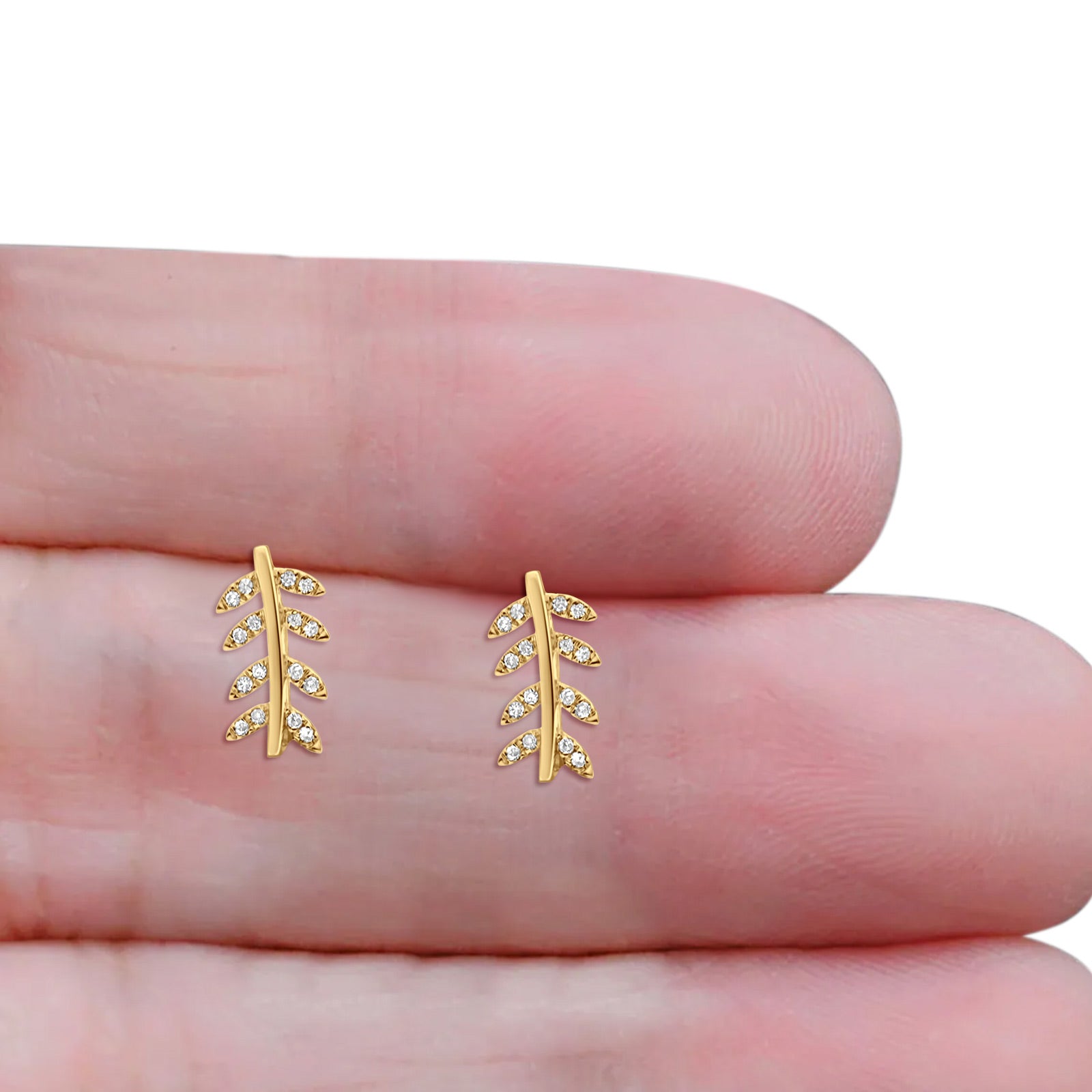Solid 10K Gold 12.1mm Leaf Crawler Design Diamond Hoop Earrings