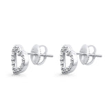 Solid 10K Gold 9.5mm Open Heart Natural Round Diamond Stud Earring