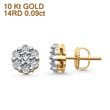 Ohrstecker aus massivem 10-Karat-Gold, 8 mm, elegante Blumencluster mit runden Diamanten