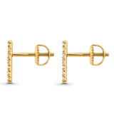 Diamond Line Bar Stud Earrings 10K Yellow Gold 9.5mm