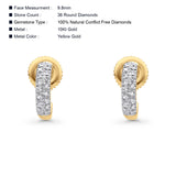Solid 10K Gold 9.8mm J Shape Hinged Round Diamond Half Hoop Earring