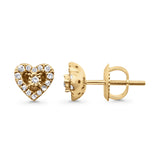 Diamond Heart Stud Earrings 7mm Round Cluster 10K Yellow Gold