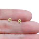 Diamond Oval Stud Earrings 0.13ct Halo Cluster 10K Yellow Gold
