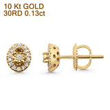 Diamond Oval Stud Earrings 0.13ct Halo Cluster 10K Yellow Gold