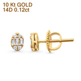 Diamond Oval Stud Earrings 0.12ct Cluster 10K Yellow Gold