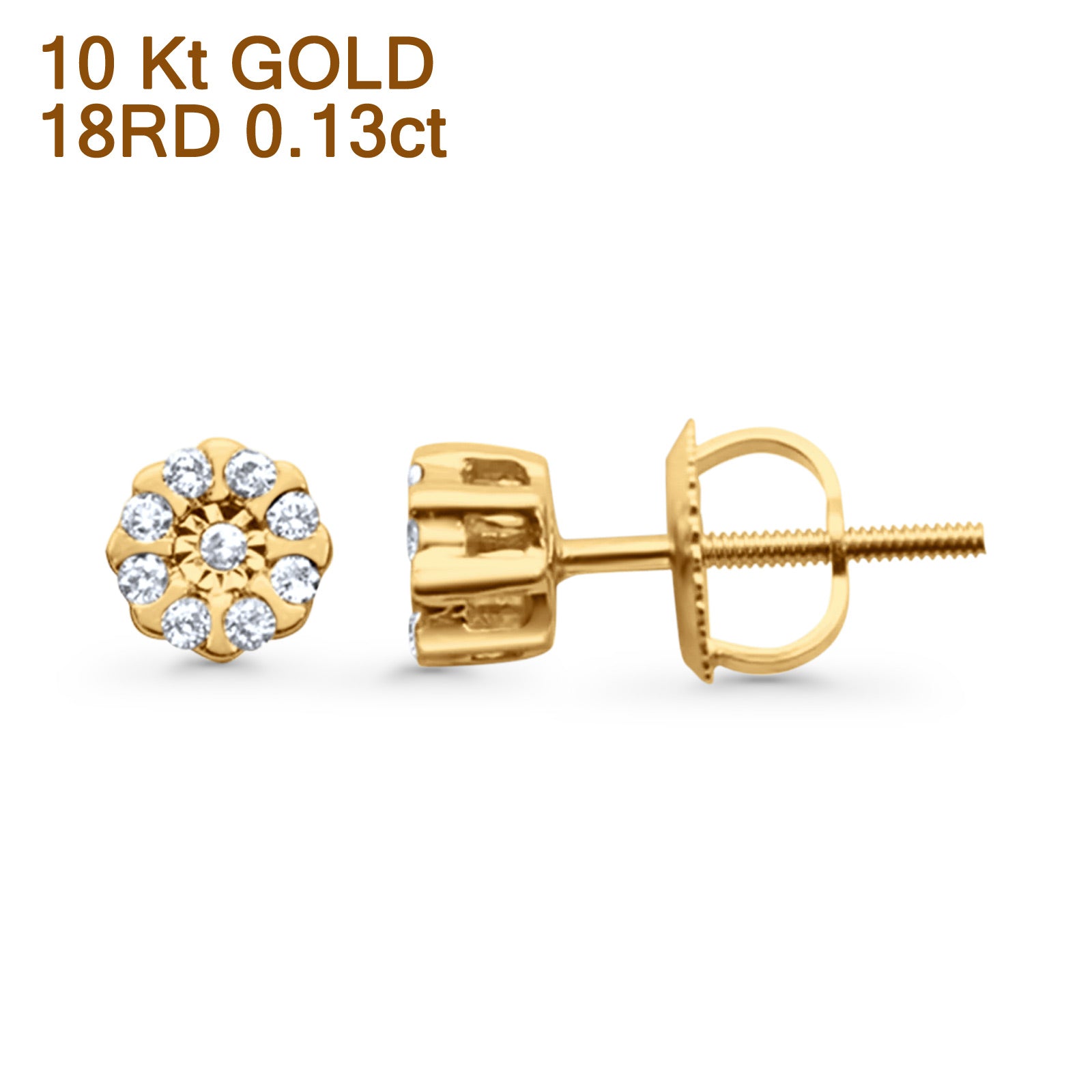 Solid 10K Gold 5.3mm Round Cluster Diamond Stud Earrings