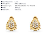 Solid 10K Gold 8.4mm Dazzling Brilliance Pear Teardrop Cluster Diamond Stud Earrings