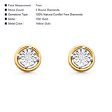 Solid 10K Gold 7mm Solitaire Round Diamond Stud Earrings
