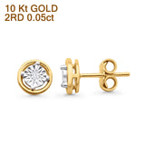 Solid 10K Gold 7mm Solitaire Round Diamond Stud Earrings