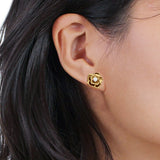 Solid 10K Gold 8.5mm Floral Minimalist Diamond Stud Earrings