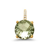 14K Gelbgold 2,27ct natürlicher grüner Amethyst G SI Diamantanhänger 0,5