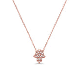 14K Gold .11ct Diamond Pendant Trendy Hand Of Hamsa Chain Necklace 18"