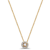 14 Karat Gold 0,08 Karat runder Diamant-Solitär-Halo-Anhänger, 45,7 cm lange Halskette