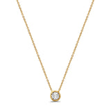 14K Gold .07ct Round Bezel Diamond Solitaire Pendant 18" Necklace