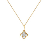 14K Gold .09cts Round Diamond Quatrefoil Pendant Necklace 18" Long