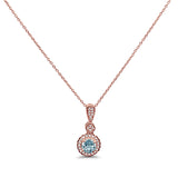 10K Rose Gold 0.55cts Round Aquamarine & Diamond Pendant Necklace 18" Long