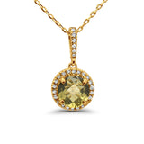 Halskette mit rundem Oliven- und Diamantanhänger aus 10-karätigem Gelbgold, 1,35 Karat, 45,7 cm