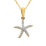 14K Yellow Gold .14ct Diamond Starfish Pendant Necklace 18" Long