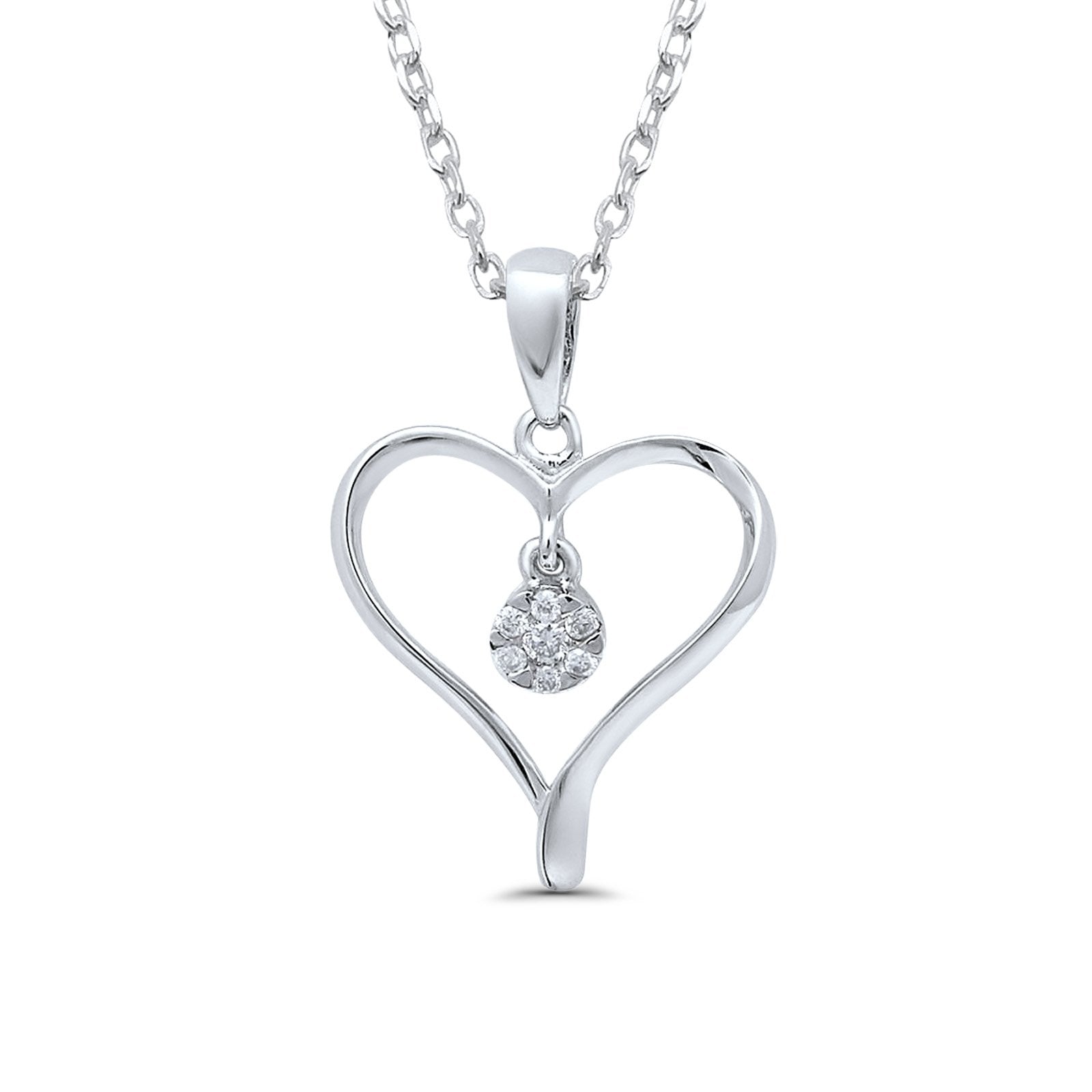14K White Gold .05ct Round Diamond Heart Pendant Necklace