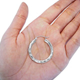 14K White Gold Diamond Cut 3mm Snap Closure Hoop Earrings Hinged 1.8grams 25mm