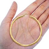 14K Yellow Gold Diamond Cut 3mm Snap Closure Hoop Earrings Hinged 48mm 3.2grams