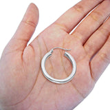 14K White Gold 3mm Stylish Plain Snap Closure Hoop Earrings Hinged 1.8grams 24mm