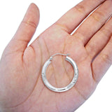 14K White Gold Diamond Cut Real 3mm Snap Closure Hoop Earrings Hinged 1.8grams 25mm