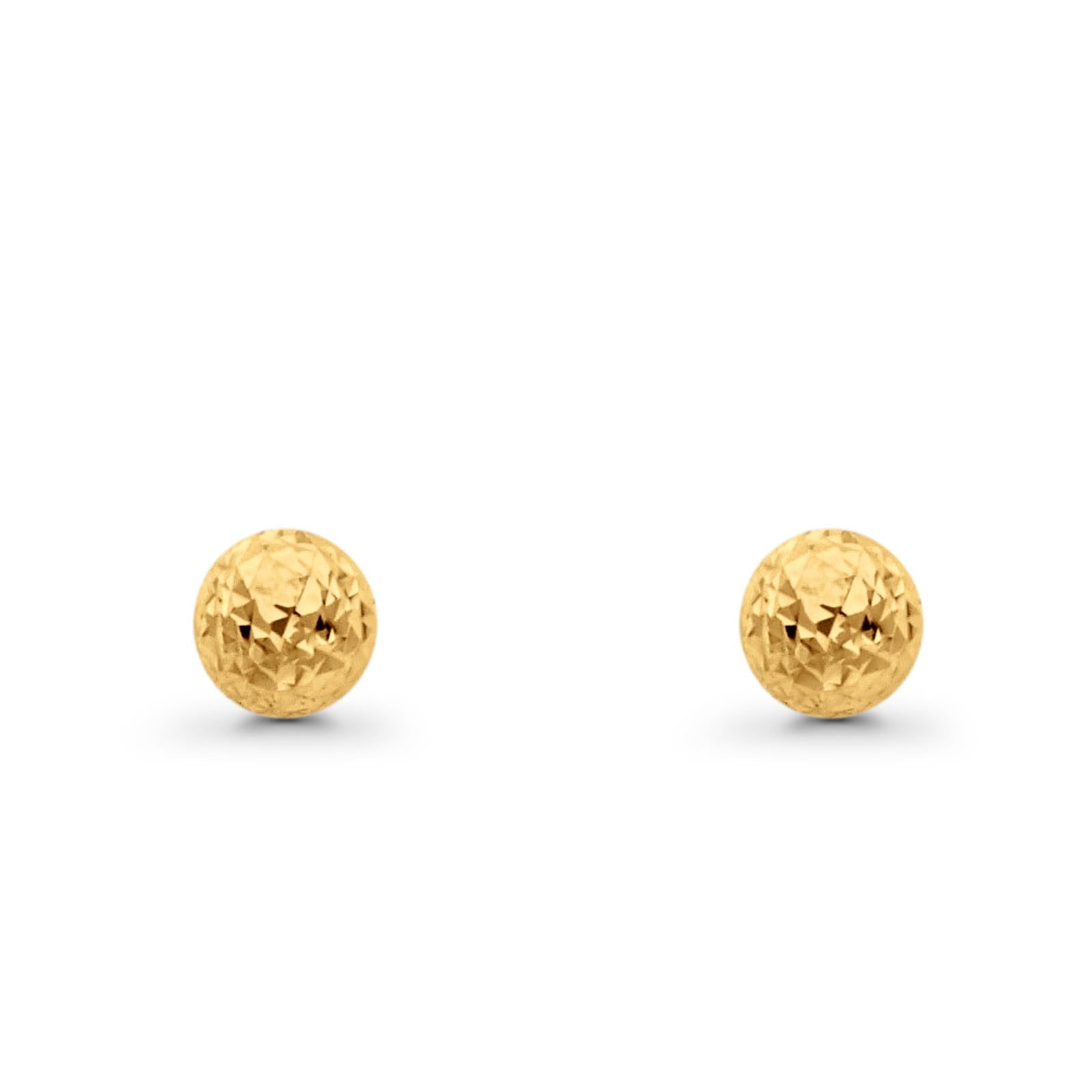 14K Real Yellow Gold Full Diamond Cut Ball Post Earrings 0.7grams 6mm