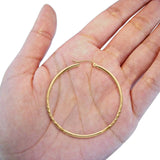 14K White & Yellow Gold Diamond Cut 2mm Snap Closure Hoop Earrings Hinged 1.8grams 35mm
