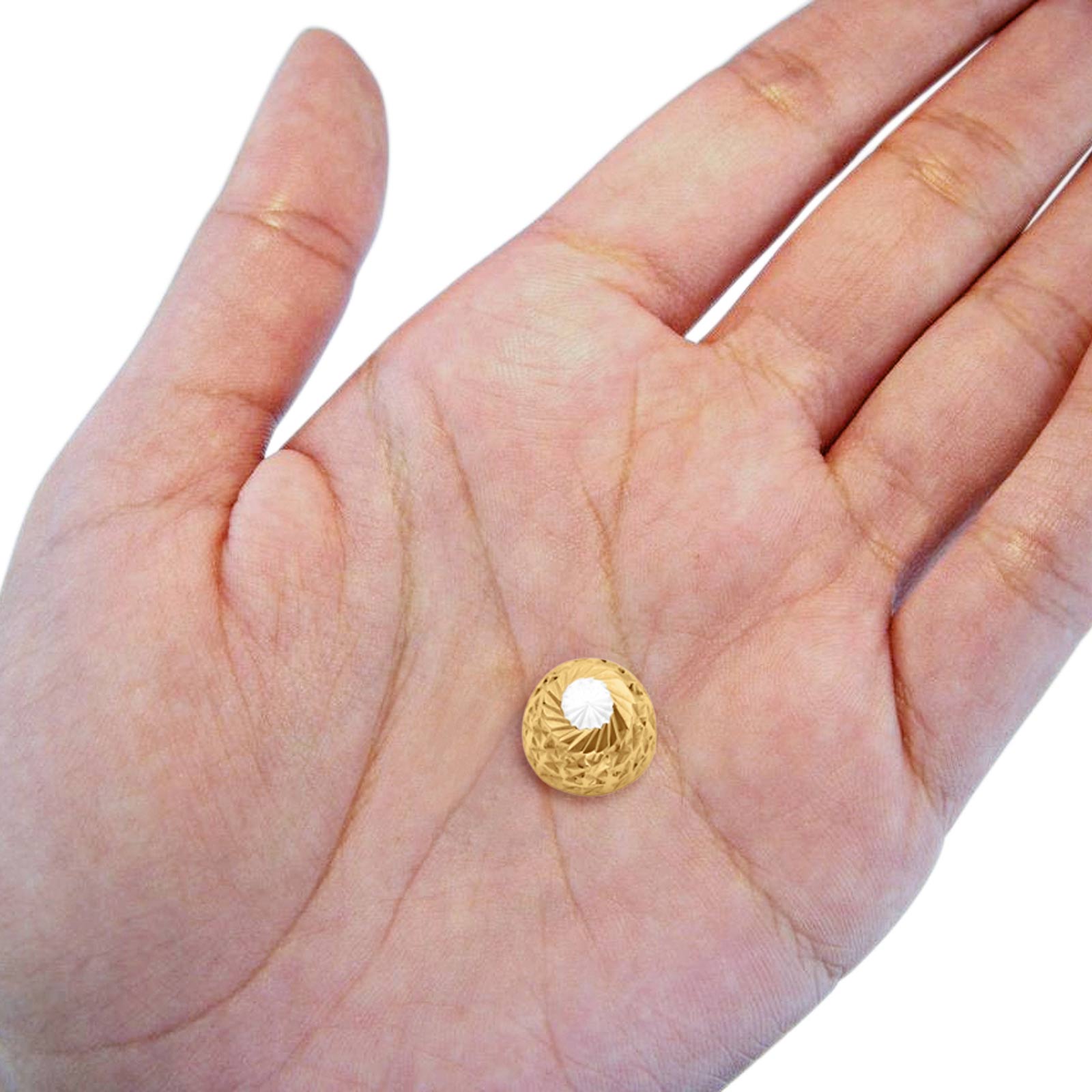 14K Two Tone Gold Diamond Cut 9mm Half Ball Earrings Push Back 1.5grams