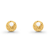 14K Two Tone Gold Diamond Cut 7mm Half Ball Earrings With Push Back 1.2gm