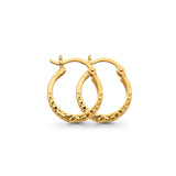 14K Yellow Gold Diamond Cut Snap Closure Hoop Earrings Hinged 1gram 15mm